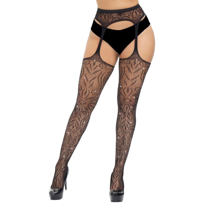 Lace by LJ Plus Size Suspender Pantyhose with Rhinestones Lace by LJ Plus Size Suspender Pantyhose with Rhinestones