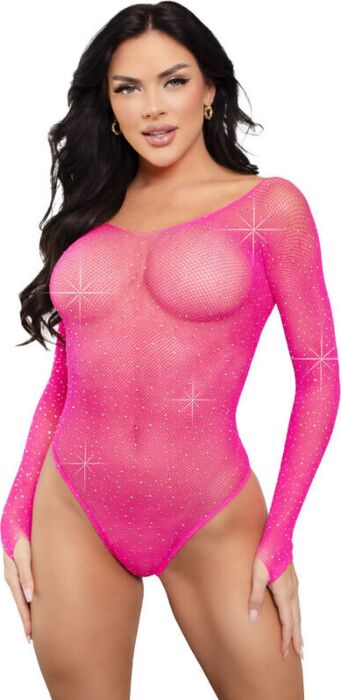 Body Manga Larga Leg Avenue Fucsia Con Diamantes