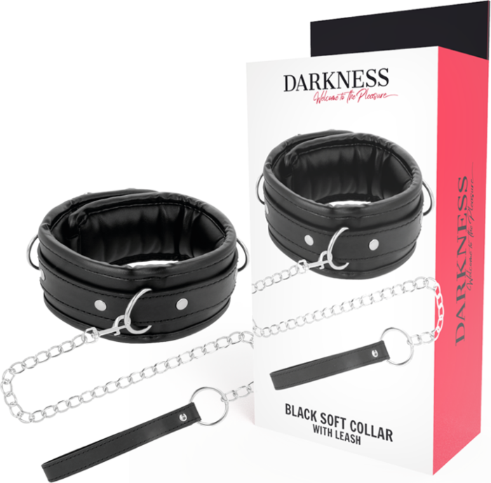 Collier BDSM Darkness avec chaîne en cuir souple Collier BDSM Darkness avec chaîne en cuir souple
