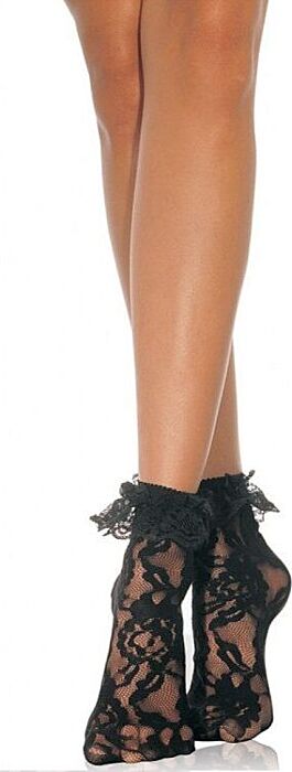 Leg avenue calcetines de encaje con volante negro