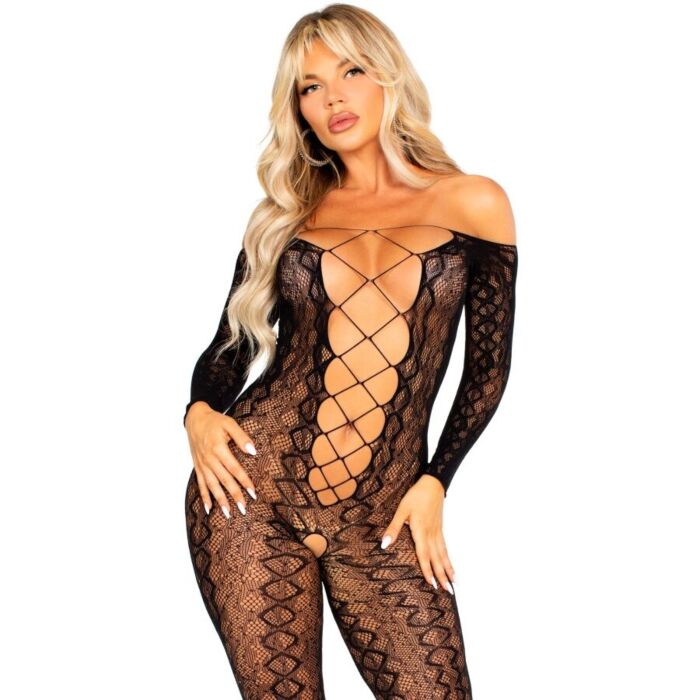 LEG AVENUE - CROTCHLESS BODYSTOCKING IN EXOTIC SNAKE LACE BLACK LEG AVENUE - CROTCHLESS BODYSTOCKING IN EXOTIC SNAKE LACE BLACK