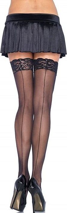 Leg avenue medias con costura y encaje en la parte superior plus