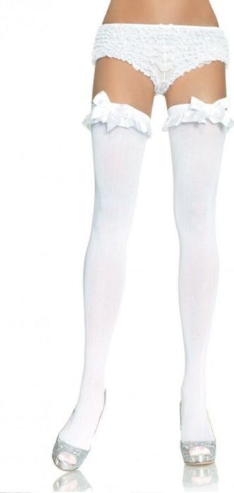 Leg avenue medias opacas blanco con acabado en volante y lazo