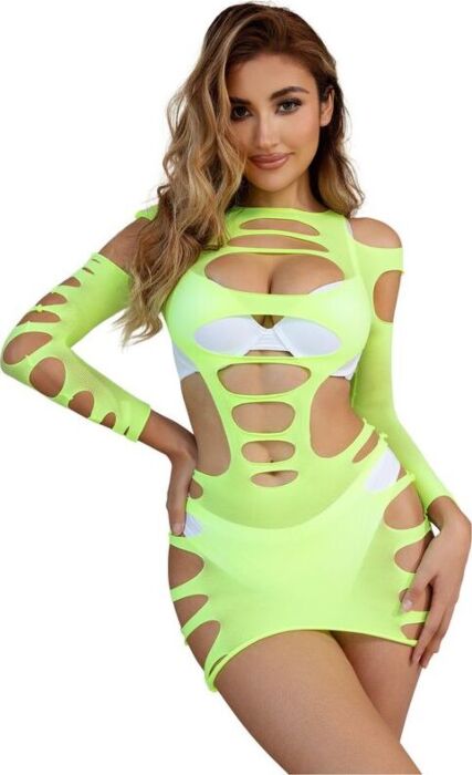 Vestido Rejilla Sublime Verde Sexy Manga Larga