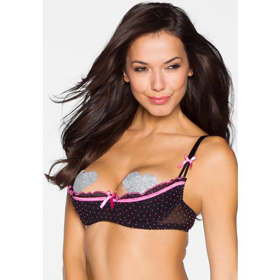 Embrasse-moi rose à pois soutien-gorge noir ouvert